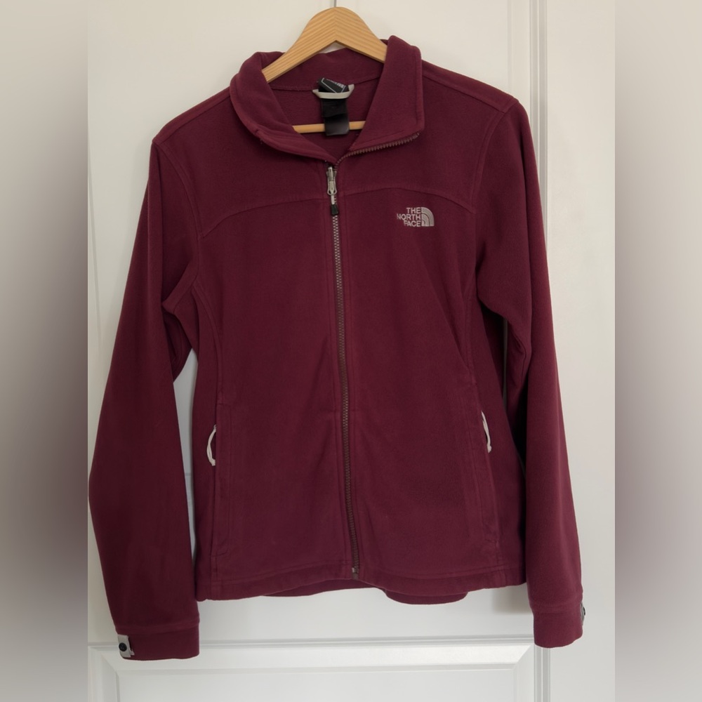 The North Face Logo Embroidered Purple Fleece Zip Up Jacket with Pockets Sz S